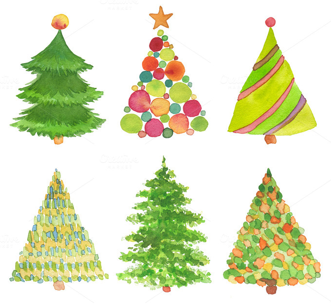 set of watercolor christmas tree holiday photos on set of watercolor christmas tree holiday photos on