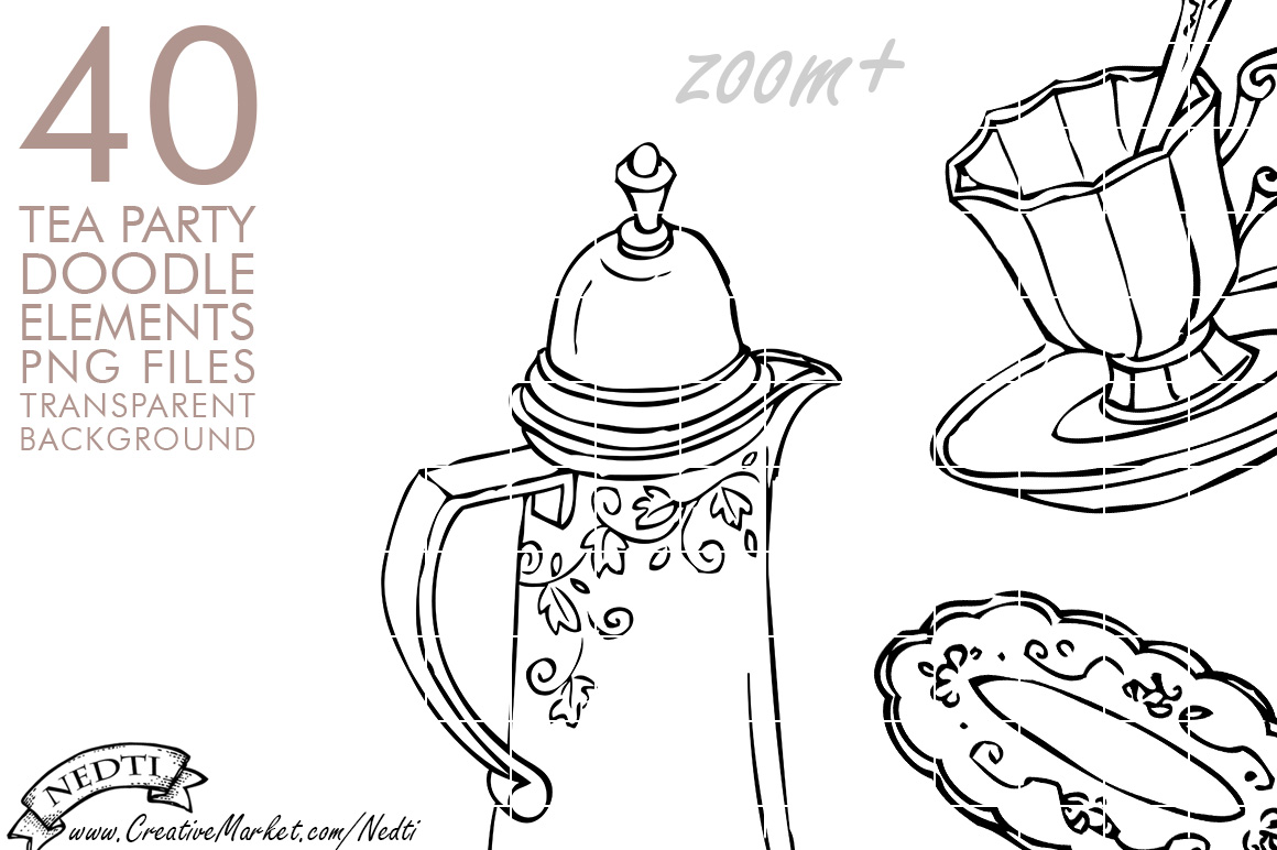 Tea Party Doodle Hand Drawn PNG Illustrations on Creative Market