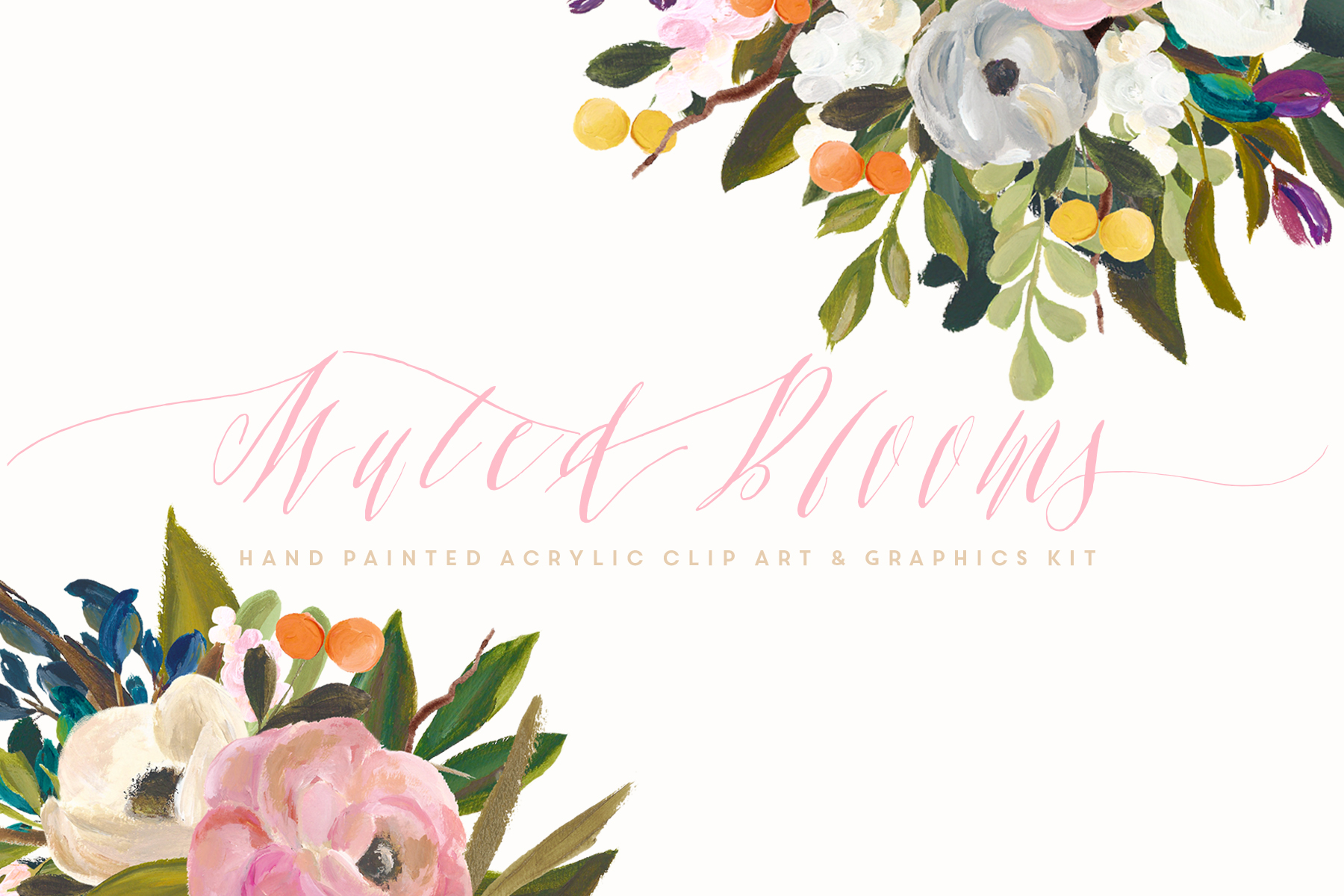 Acrylic Clip Art Kit - Muted Blooms ~ Illustrations on Creative Market