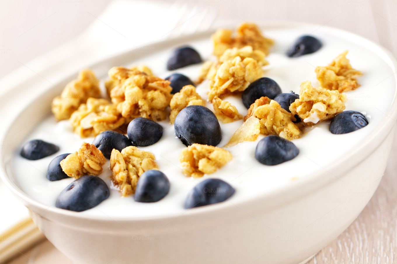 Cereal with Yogurt and Blueberries Food & Drink Photos on Creative Market