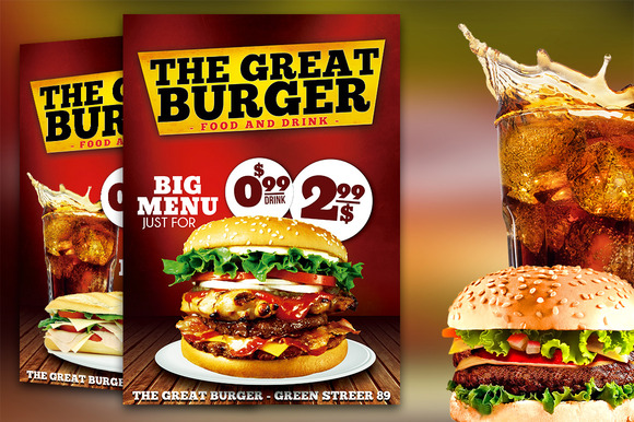 Burger Fast Food Flyer Restaurant ~ Flyer Templates on 