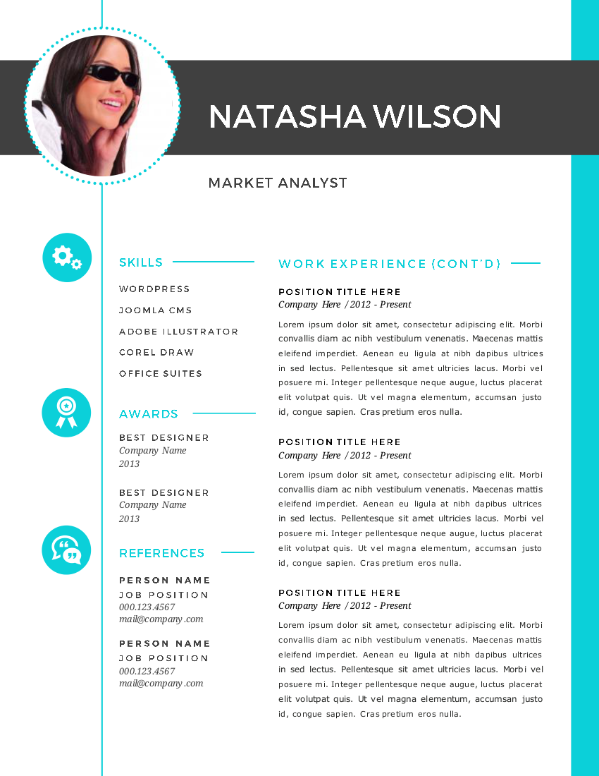 2 In 1 Turquoise Photo Word Resume ~ Resume Templates On Creative Market