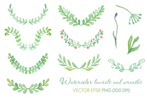 Watercolor laurels and wreaths set ~ Illustrations on Creative Market