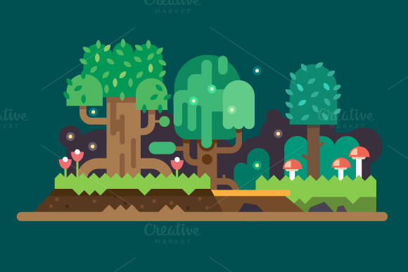 Magic forest landscape ~ Illustrations on Creative Market