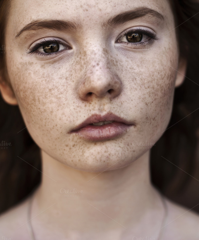 face of the girl with freckles ~ Beauty & Fashion Photos on Creative Market