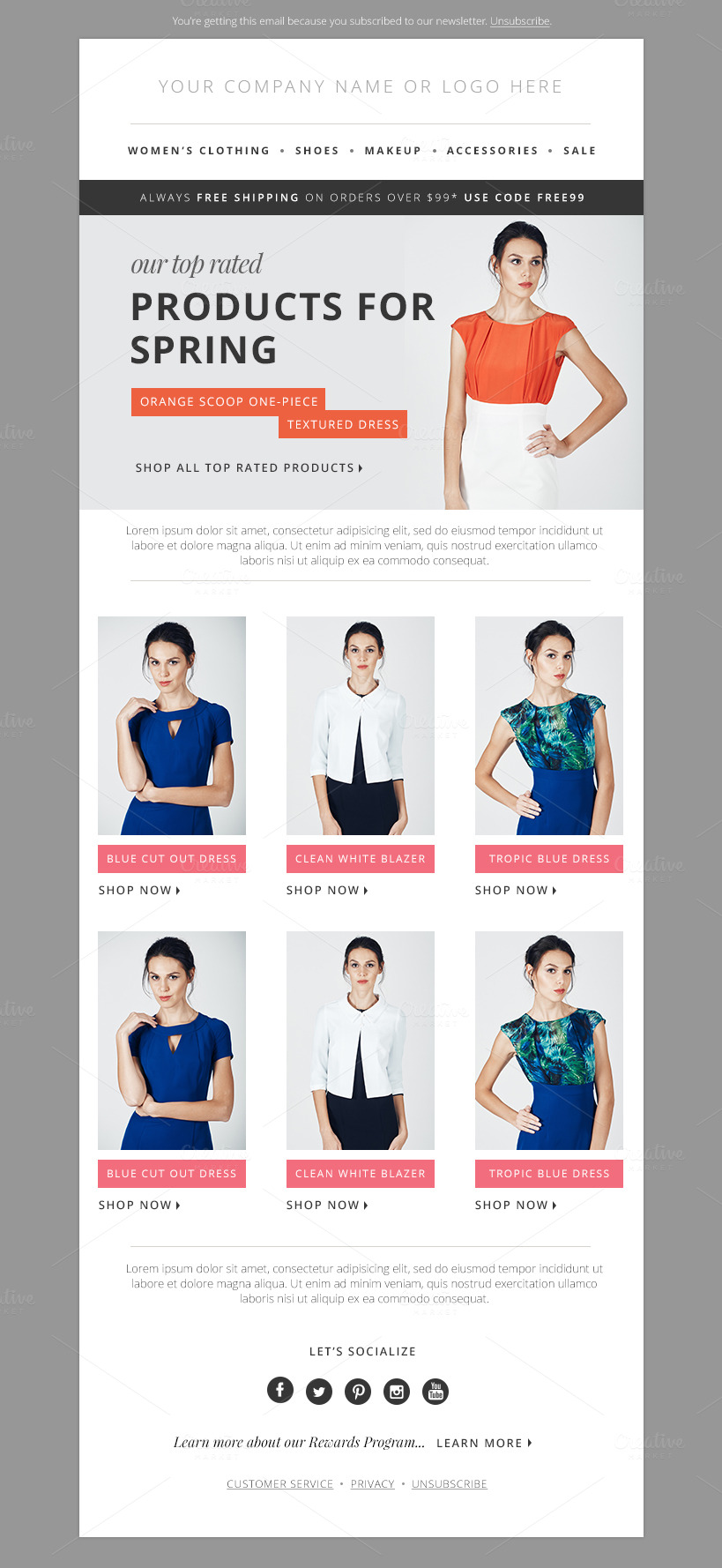Fashion E-mail Newsletter Blast PSD ~ Email Templates on Creative Market