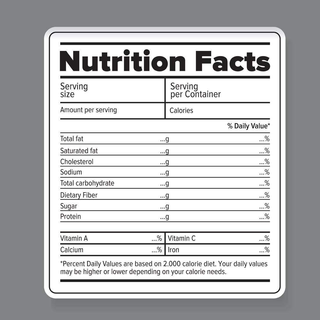 Nutrition Facts Label Template Printable