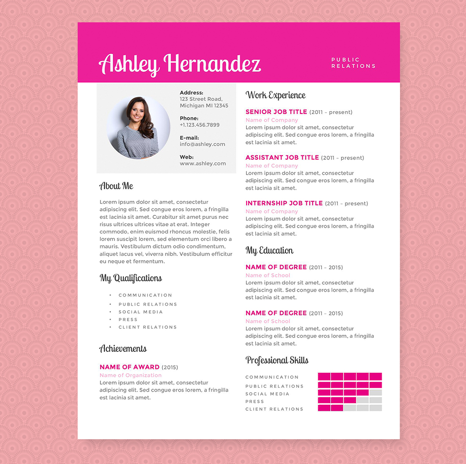 creative resume pink