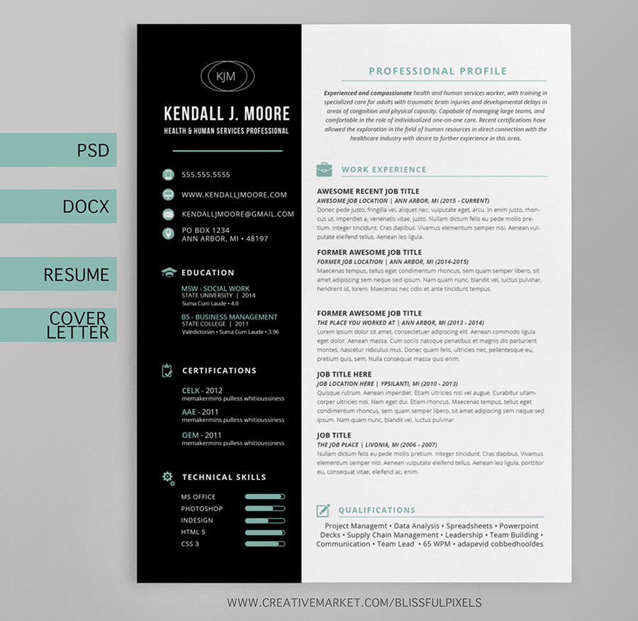 Resume + Cover Letter Template ~ Resume Templates on Creative Market