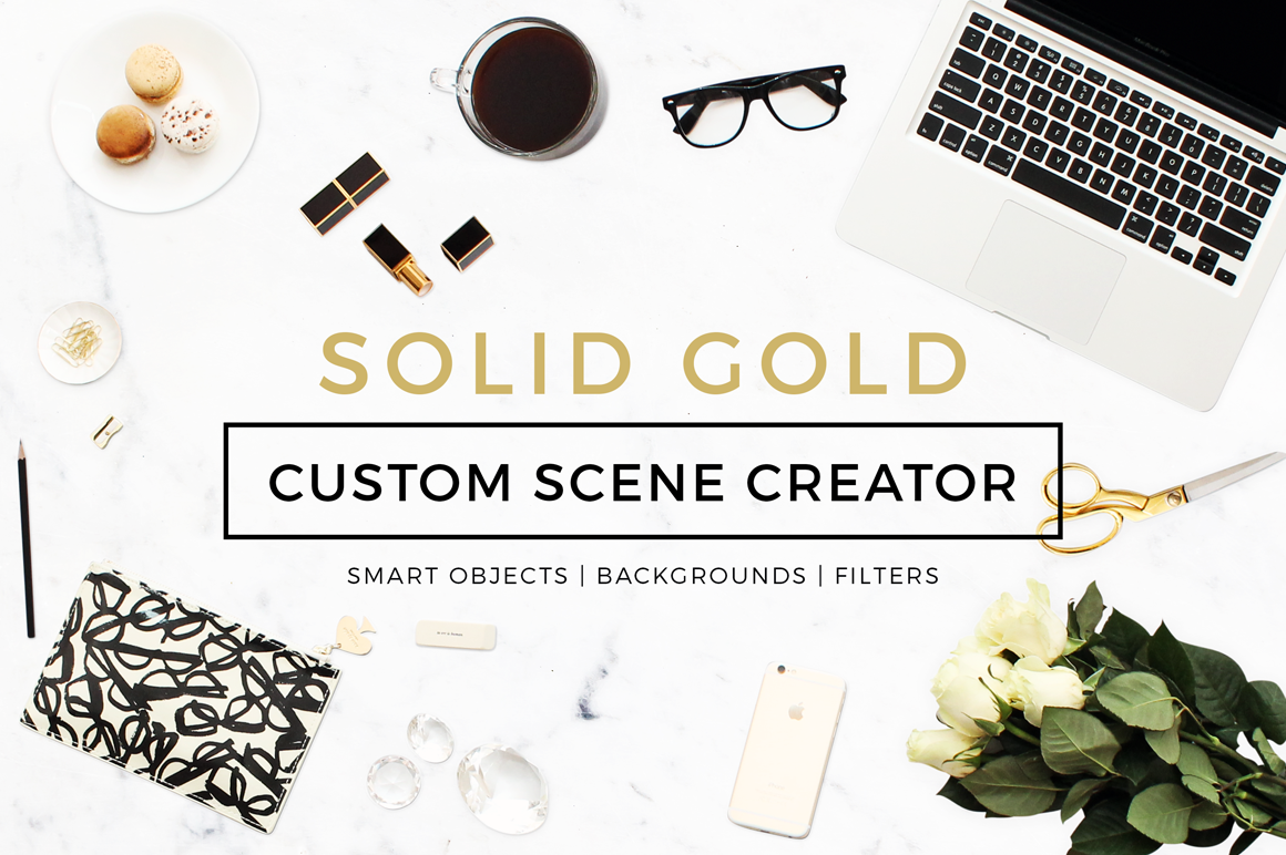 Custom Scene Creator Solid Gold Product Mockups on