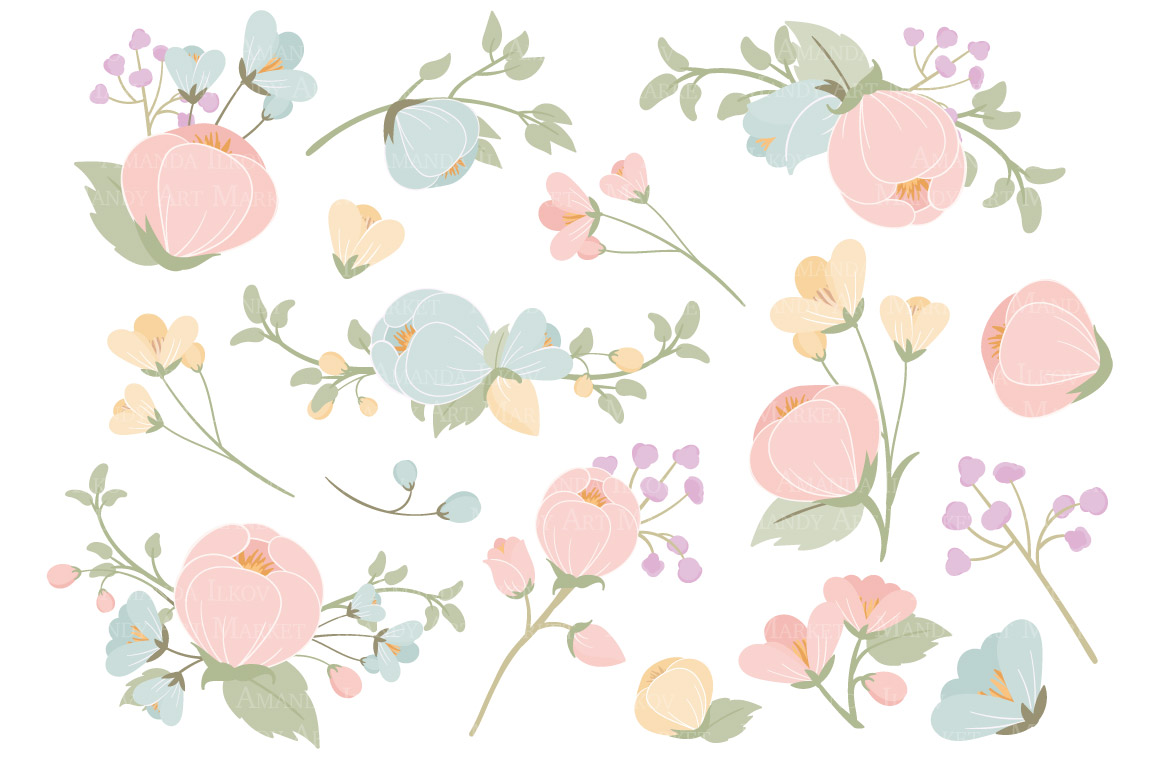 Pastel Flowers Clipart & Vectors ~ Illustrations on Creative Market