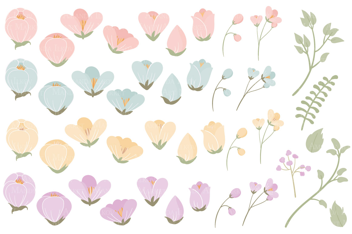Pastel Flowers Clipart & Vectors Illustrations on Creative Market