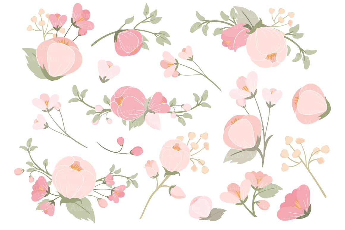 Soft Pink Flower Clipart & Vectors ~ Illustrations on Creative Market