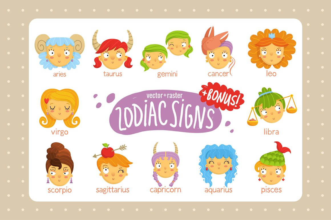 Download 12 cute zodiac signs ~ Illustrations on Creative Market