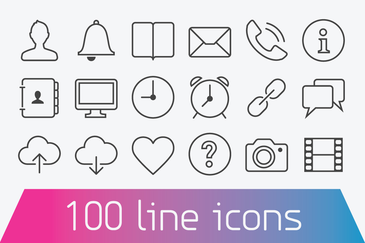 100 Thin Line Icons Basic Set ~ Icons ~ Creative Market