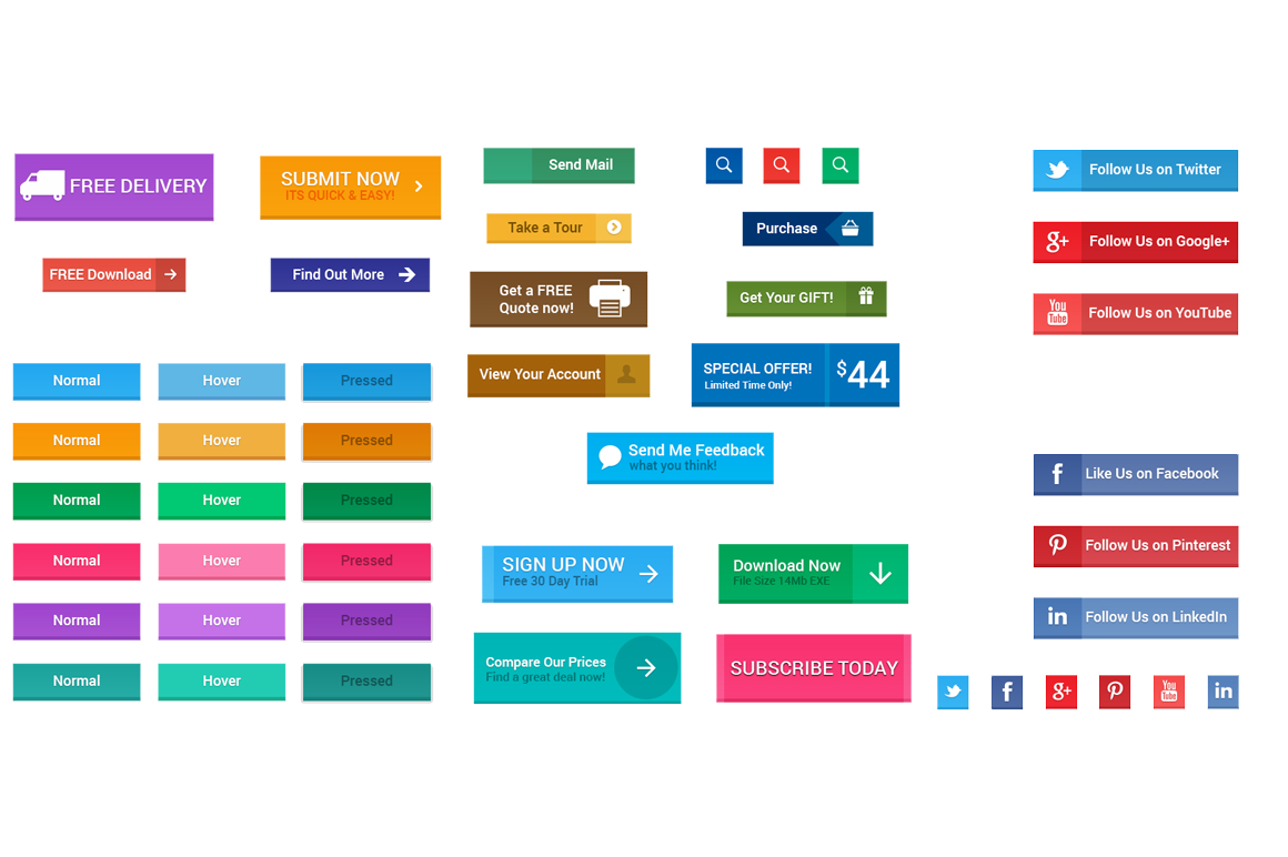 Flat Material Design Web Buttons Web Elements on Creative Market
