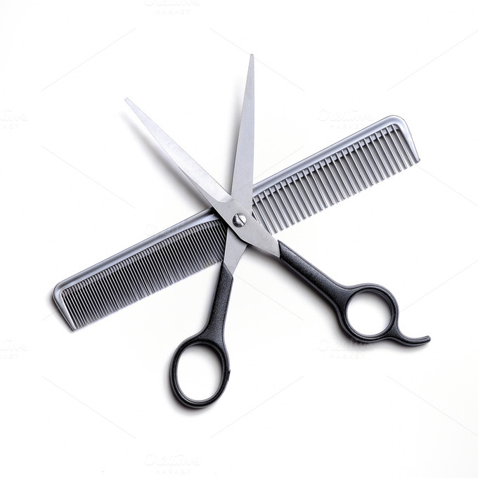 Open scissors on a comb isolated Business Photos on Creative Market