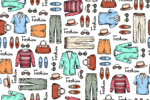 Pattern With Hand Drawn Men's Wear Pattern With Hand Drawn Men's Wear