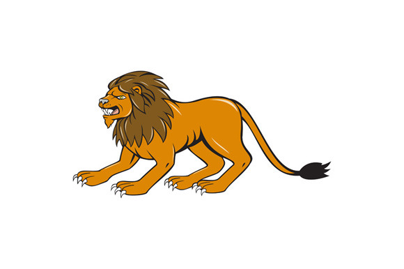 Angry Lion Crouching Side Cartoon Angry Lion Crouching Side Cartoon
