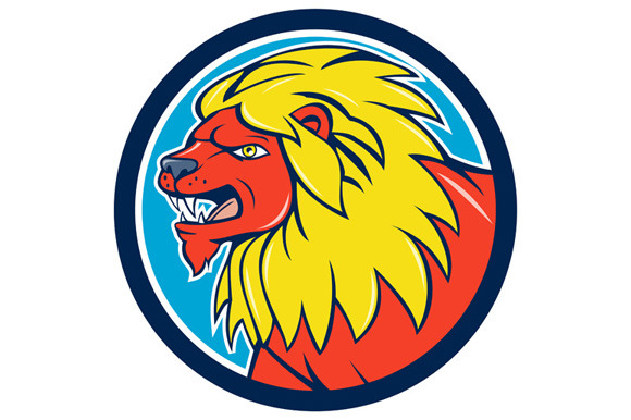 Angry Lion Head Roar Circle Cartoon Angry Lion Head Roar Circle Cartoon