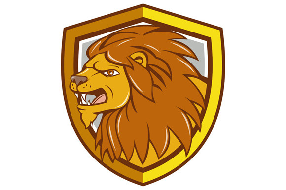 Angry Lion Head Roar Shield Cartoon Angry Lion Head Roar Shield Cartoon