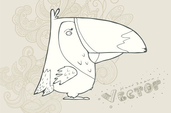 Hand Drawn Vector Retro Cartoon Bird Hand Drawn Vector Retro Cartoon Bird