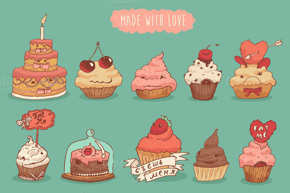Set Of Sweet Cupcakes