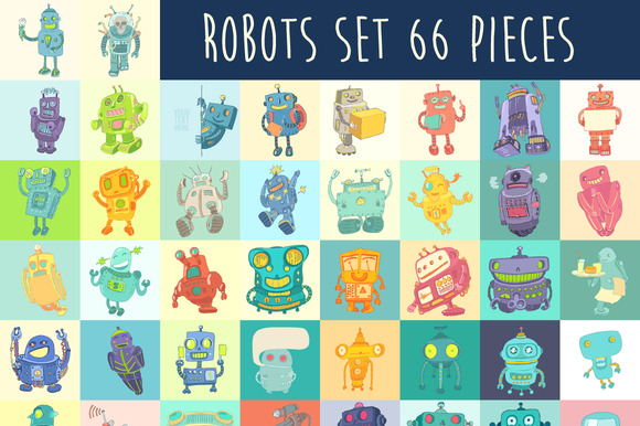 Set Of Cute Cartoon Robots Set Of Cute Cartoon Robots