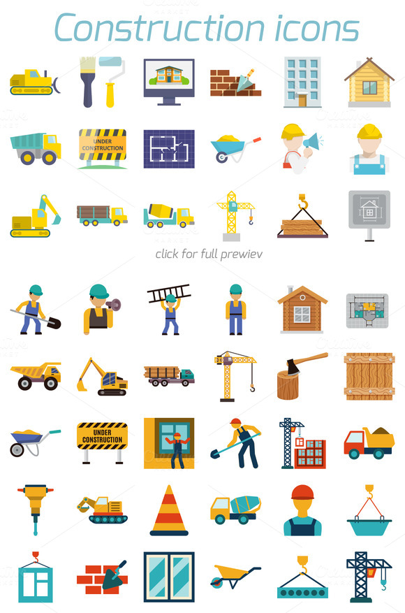 48 Construction Icons In Flat Style 48 Construction Icons In Flat Style