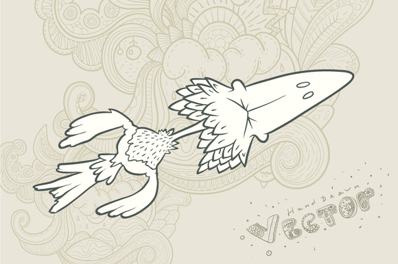 Hand Drawn Vector Retro Cartoon Bird Hand Drawn Vector Retro Cartoon Bird
