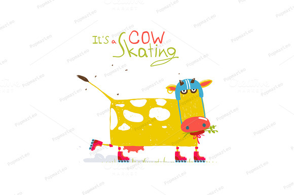 Roller Skating Cow Wearing Helmet Roller Skating Cow Wearing Helmet