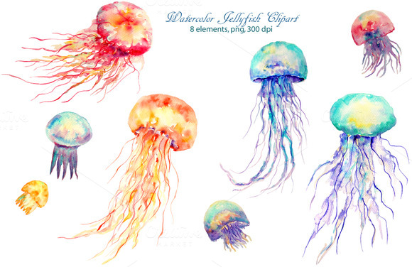 Watercolor Clipart Jellyfish