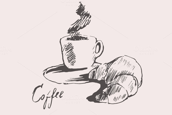 Cup Of Coffee With Croissant Cup Of Coffee With Croissant