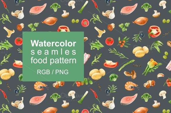Watercolor Seamles Food Pattern Watercolor Seamles Food Pattern