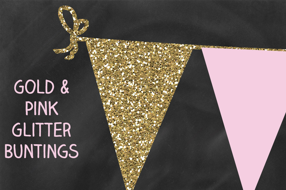 Pink and Gold Glitter Bunting Banner ~ Objects on Creative Market