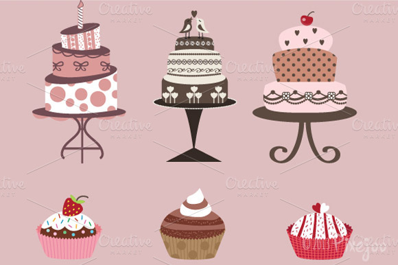 Cupcakes on and Creative vintage Clipart Market Objects cupcakes ~ modern  Cakes in Vector
