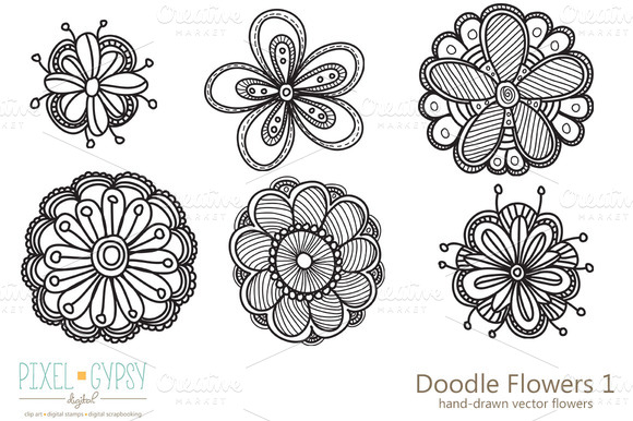 Doodle Flowers 1 Vector ~ Illustrations on Creative Market