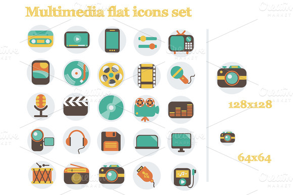 Multimedia flat icons set ~ Icons on Creative Market