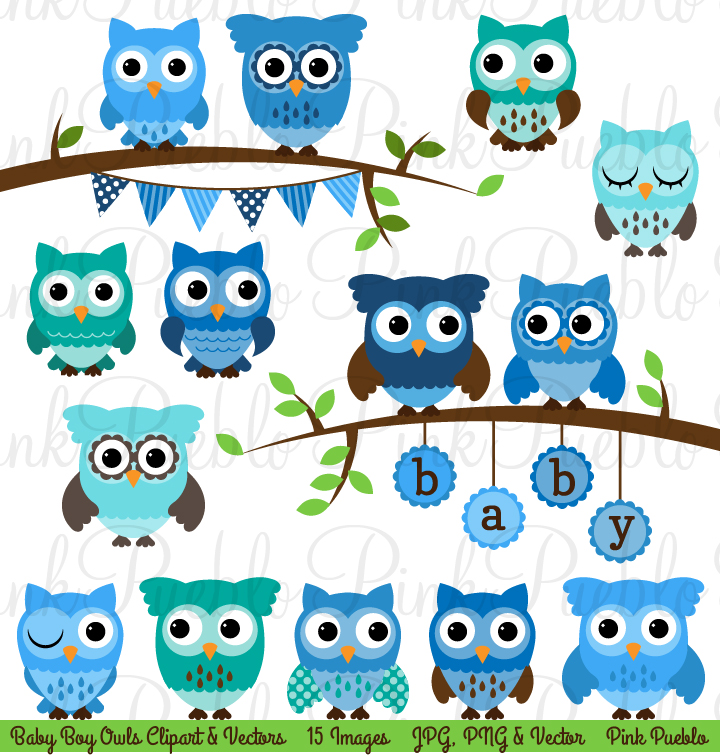Boy Baby Shower Owl Clipart & Vector Illustrations on Creative Market