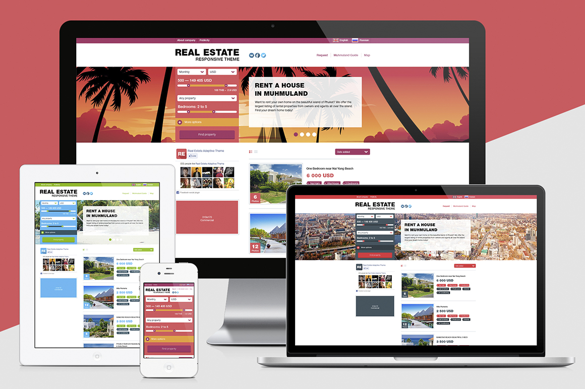 Real Estate Responsive Theme Website Templates On Creative Market Real Estate Responsive Website Templates Free