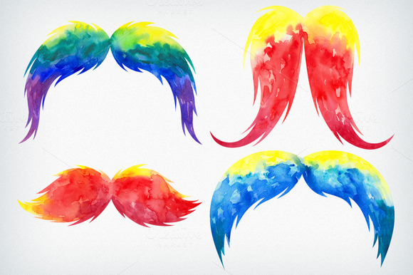Watercolor Mustache Clip Art