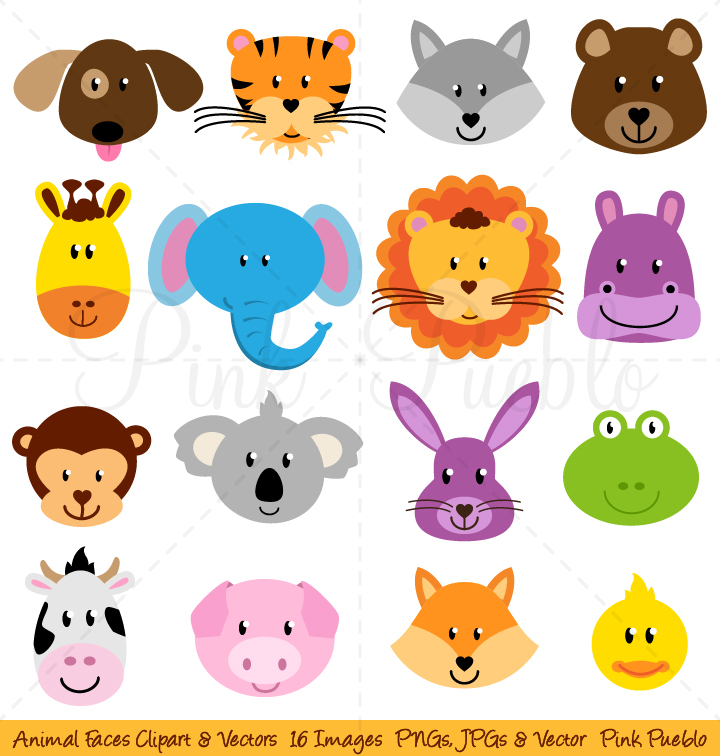 Animal Faces Clipart and Vectors ~ Illustrations on ...