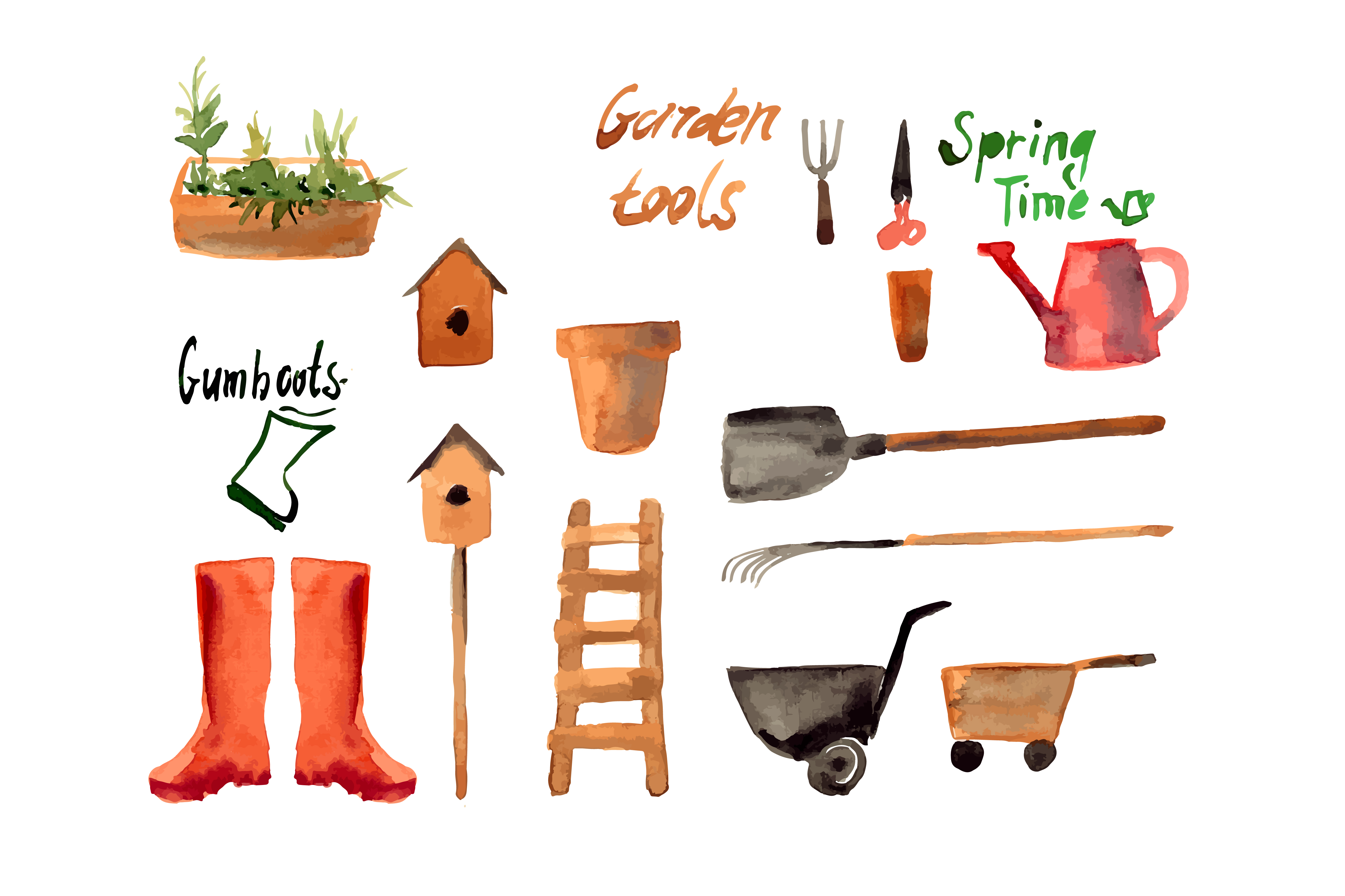 №5 Set watercolor of gardening tool ~ Objects on Creative Market