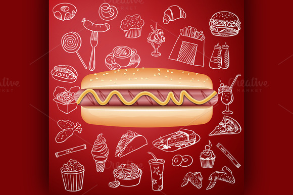 Hot Dog And Hand Draw Fast Food Icon Hot Dog And Hand Draw Fast Food Icon