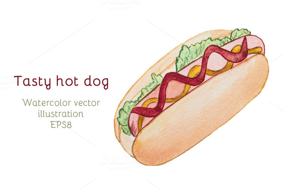 Hot Dog Watercolor Hot Dog Watercolor