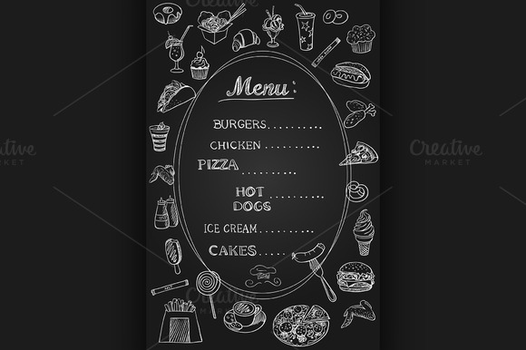 Food Menu On Chalkboard Food Menu On Chalkboard