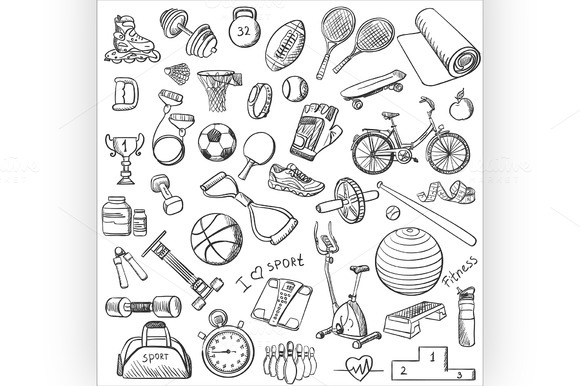 Hand Drawn Fitness Doodle Set Hand Drawn Fitness Doodle Set
