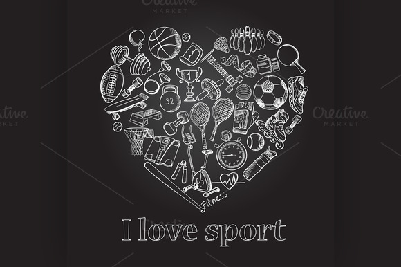 I Love Sport Hand Drawn Doodle Set I Love Sport Hand Drawn Doodle Set