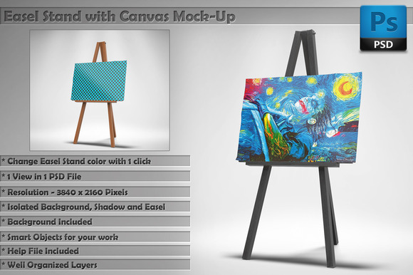 Easel Stand With Canvas MockUp Easel Stand With Canvas MockUp