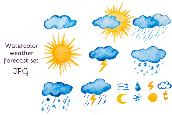 Watercolor Raster Set Of Forecast Watercolor Raster Set Of Forecast